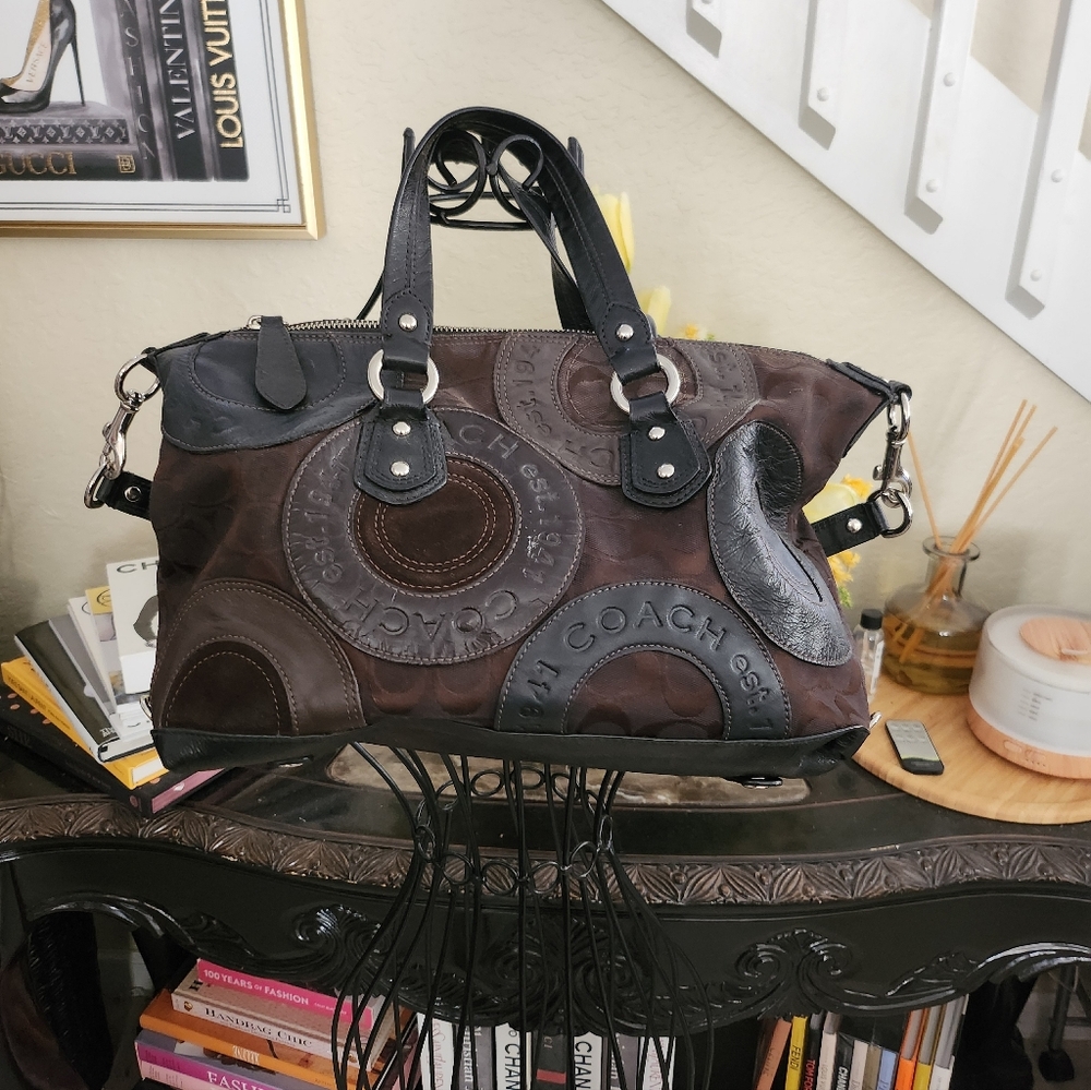 Coach Ashley Pieced Patchwork Snaphead Satchel Shoulder Bag